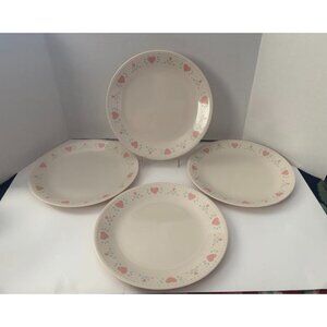 CORELLE Vintage Forever Yours Set of 4 Dinner Plates Pink Heart Design 10.25"